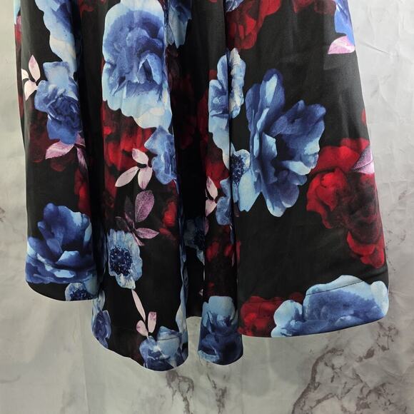 Vintage Gown Womens Large Blue Y2K Floral Satin Strapless Prom Hi Low Goth Punk - Picture 10 of 16